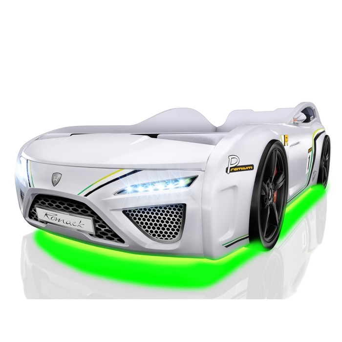 Кровать Romack SportLine (2018), 1700 x 800 см, подсветка дна и фар, цвет белый