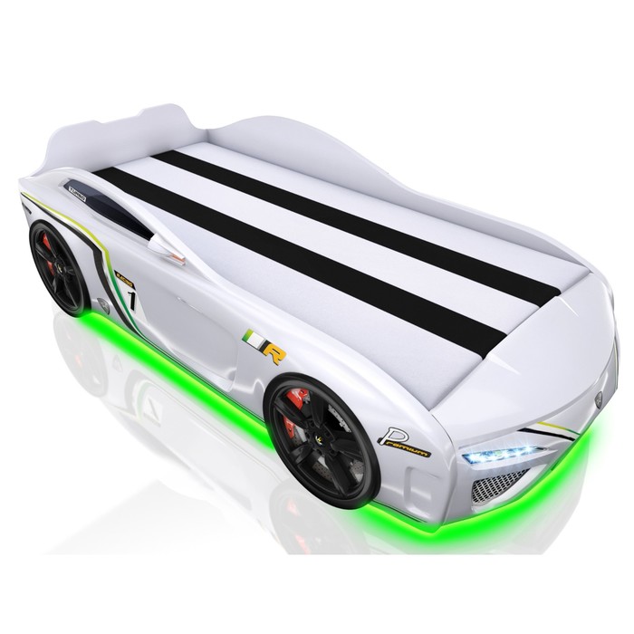 Кровать Romack SportLine (2018), 1700 x 800 см, подсветка дна и фар, цвет белый