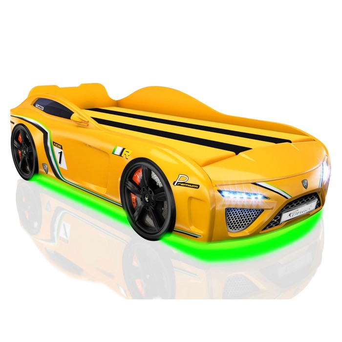 Кровать Romack SportLine (2018), 1700 x 800 см, подсветка дна и фар, цвет жёлтый