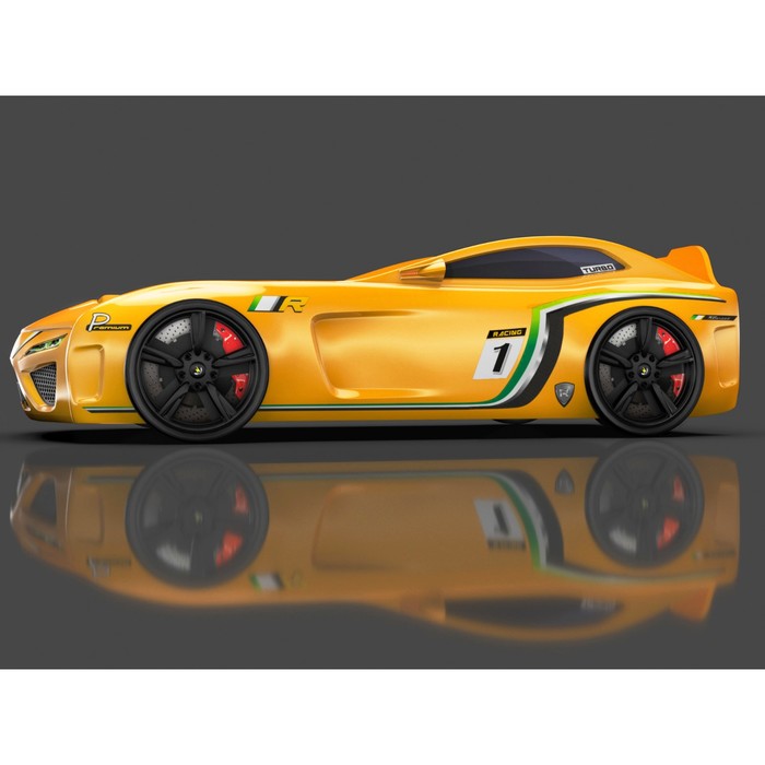 Кровать Romack SportLine (2018), 1700 x 800 см, подсветка дна и фар, цвет жёлтый