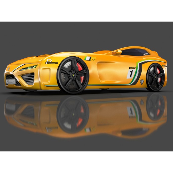 Кровать Romack SportLine (2018), 1700 x 800 см, подсветка дна и фар, цвет жёлтый