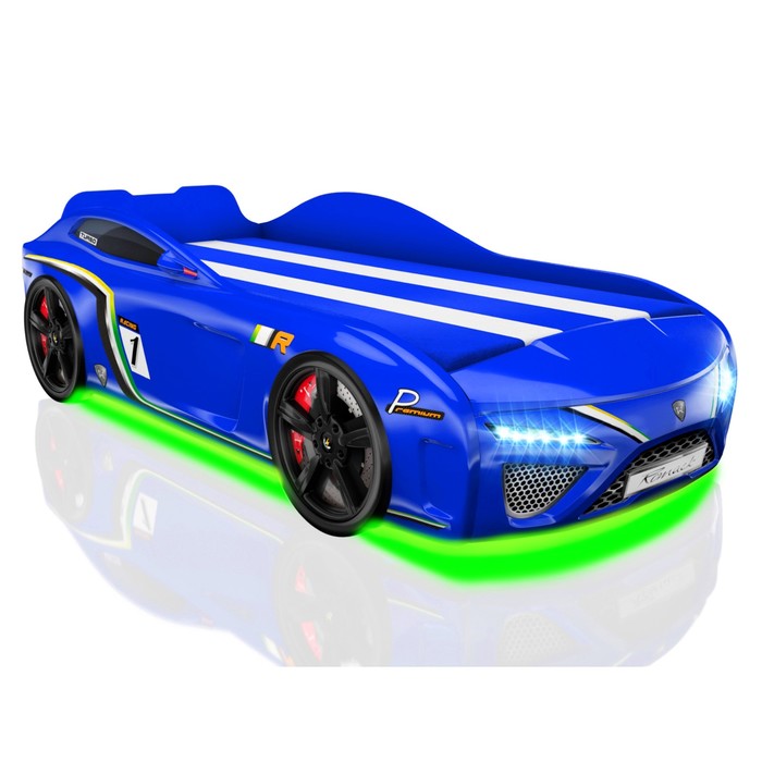 Кровать Romack SportLine (2018), 1700 x 800 см, подсветка дна и фар, цвет синий