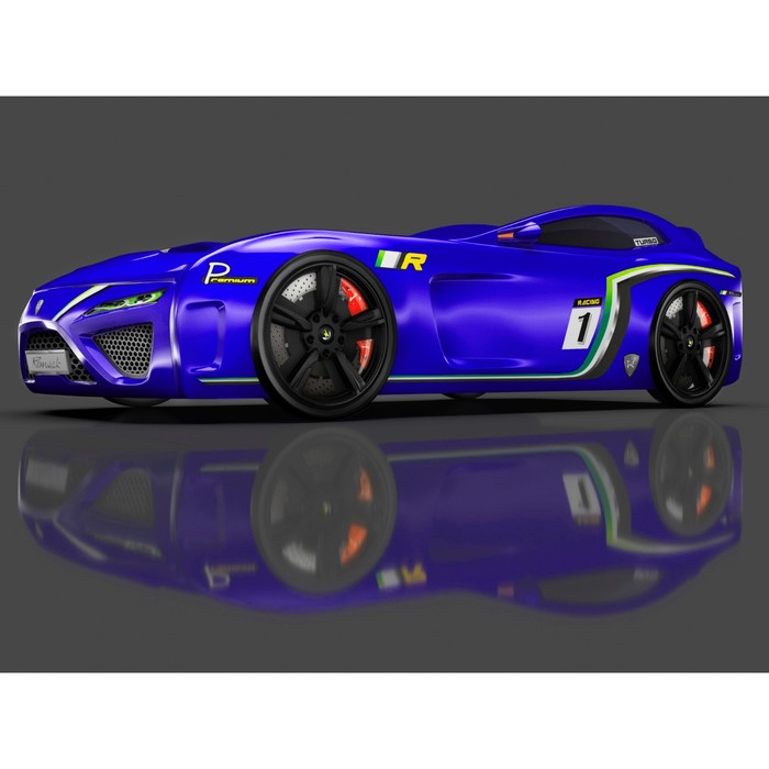 Кровать Romack SportLine (2018), 1700 x 800 см, подсветка дна и фар, цвет синий