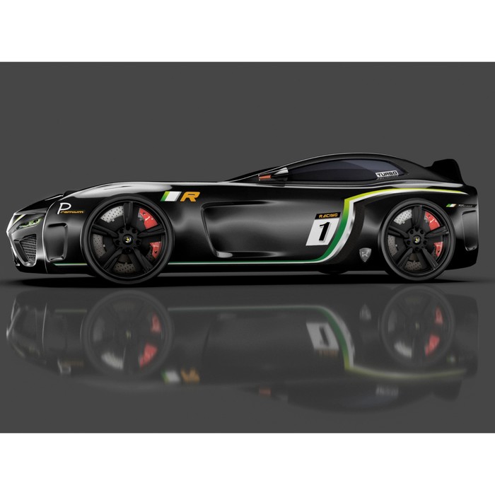 Кровать Romack SportLine (2018), 1700 x 800 см, подсветка дна и фар, цвет чёрный