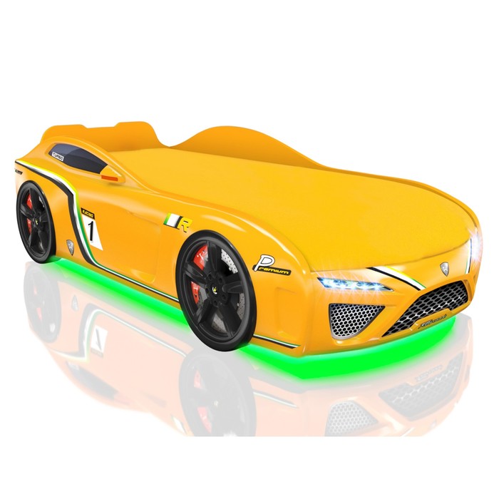 Кровать Romack SportLine-М, 1700 x 800 см, подсветка дна и фар, цвет жёлтый