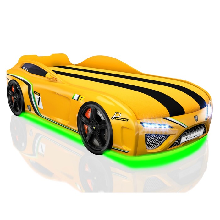 Кровать Romack SportLine-М , 1700 x 800, подсветка дна и фар, цвет жёлтый