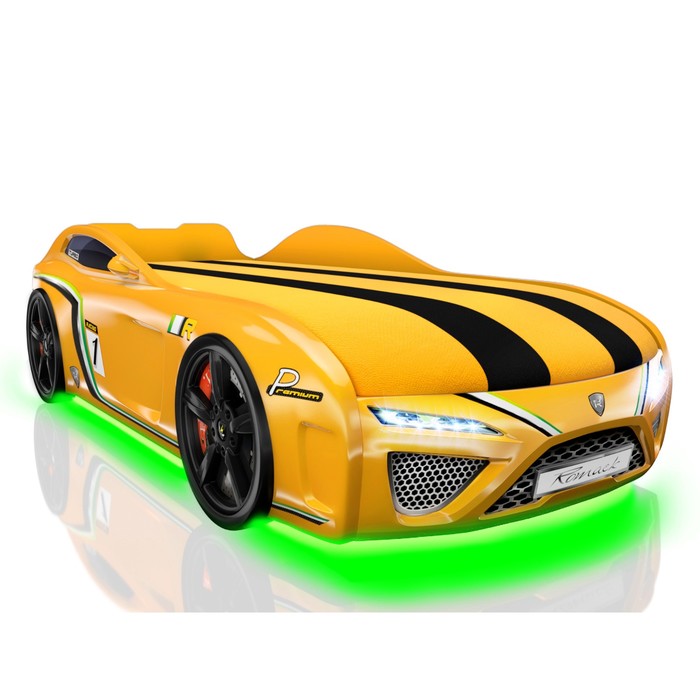 Кровать Romack SportLine-М , 1700 x 800, подсветка дна и фар, цвет жёлтый