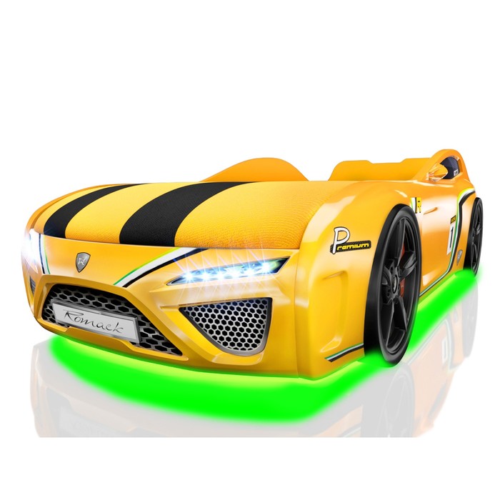 Кровать Romack SportLine-М , 1700 x 800, подсветка дна и фар, цвет жёлтый