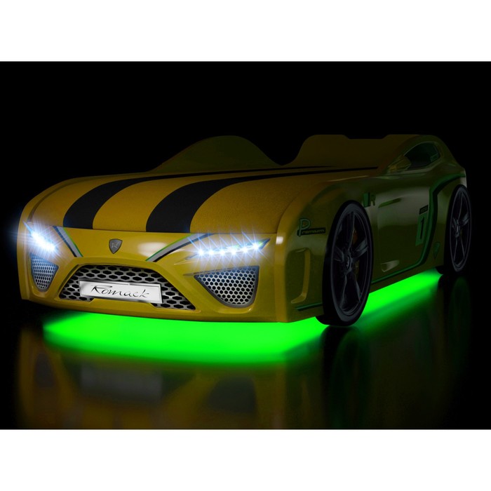 Кровать Romack SportLine-М , 1700 x 800, подсветка дна и фар, цвет жёлтый