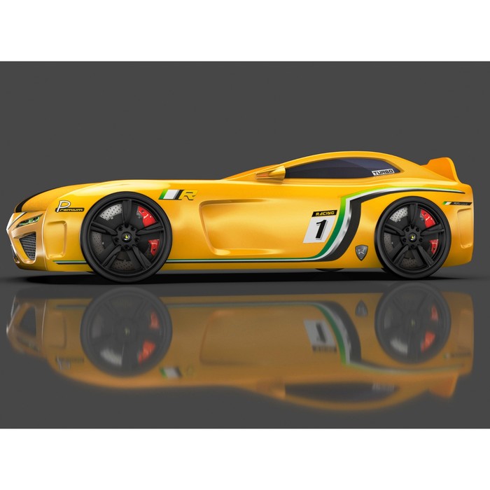 Кровать Romack SportLine-М , 1700 x 800, подсветка дна и фар, цвет жёлтый