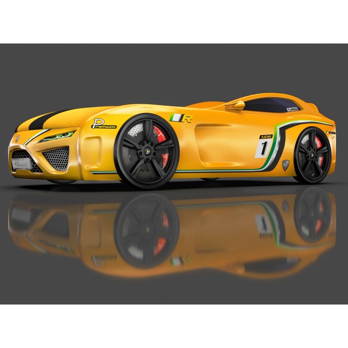 Кровать Romack SportLine-М , 1700 x 800, подсветка дна и фар, цвет жёлтый