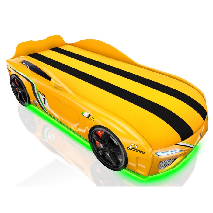 Кровать Romack SportLine-М , 1700 x 800, подсветка дна и фар, цвет жёлтый