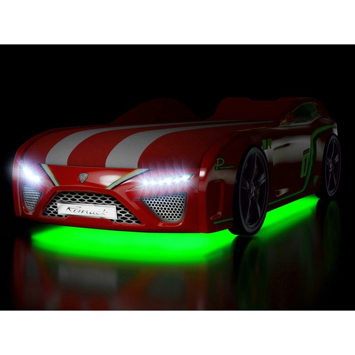 Кровать Romack SportLine-М, 1700 x 800, подсветка дна и фар, цвет красный