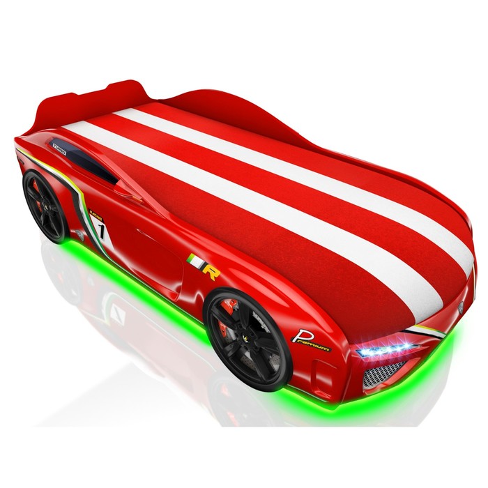 Кровать Romack SportLine-М, 1700 x 800, подсветка дна и фар, цвет красный