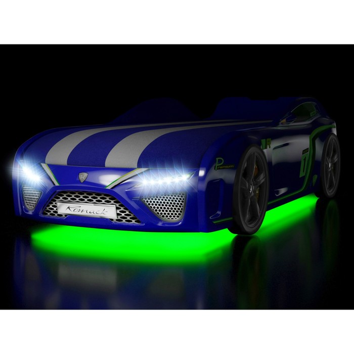 Кровать Romack SportLine-М, 1700 x 800, подсветка дна и фар, цвет синий