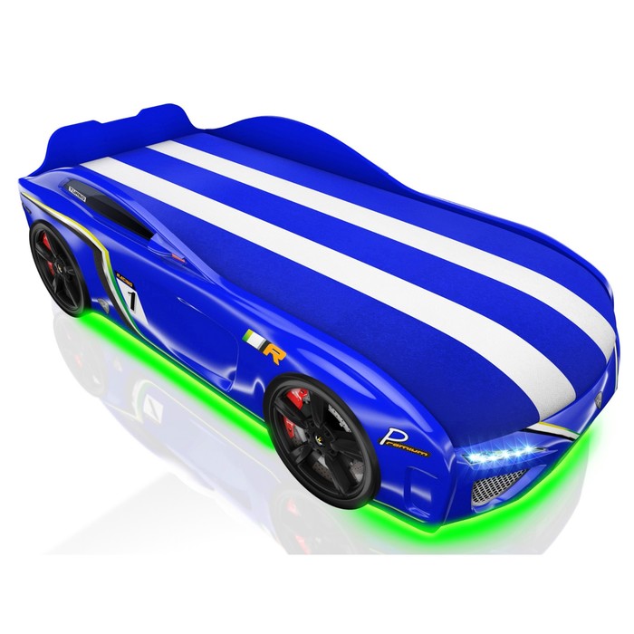 Кровать Romack SportLine-М, 1700 x 800, подсветка дна и фар, цвет синий