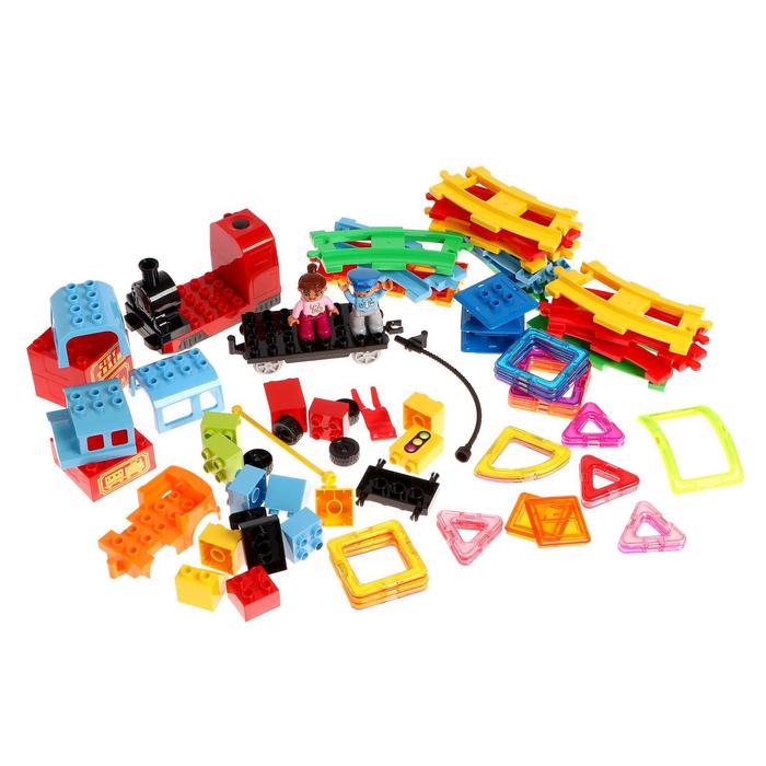 Конструктор магнитный «Железная дорога», световые эффекты, работает от батареек, 69 деталей