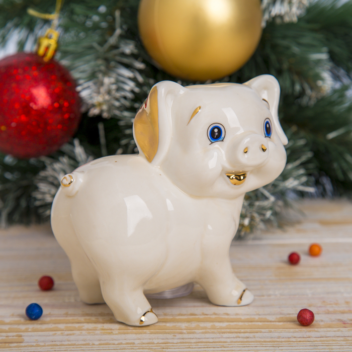 Копилка керамика "Хрюшка-свинюшка" кремовая 11х11х7 см