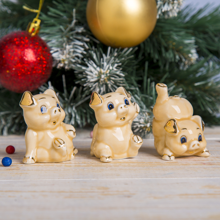 Сувенир керамика "Хрюшка-свинюшка" кремовая МИКС 6,5х6х4,5 см