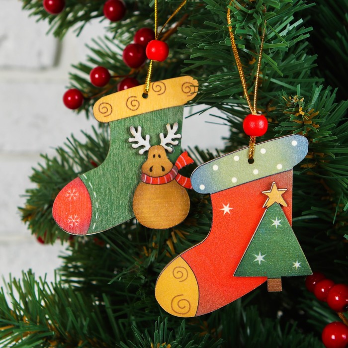 Подвеска новогодняя "Новогодний носок", МИКС