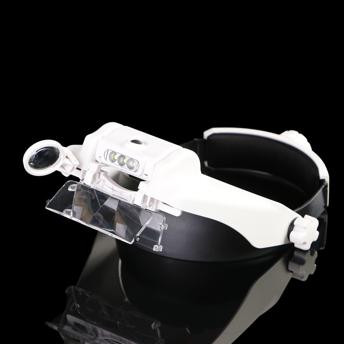 Лупа х3 d=2.5 см, налобная бинокулярная, LED 3 диода, 2 линзы 1.5х, 2х в комп, 3АА, 31х27 см