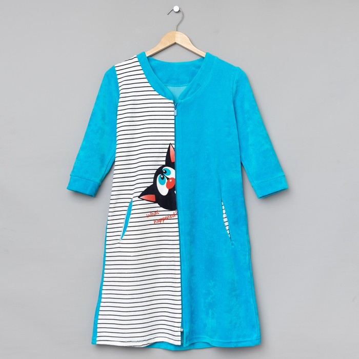 Халат на молнии женский Томми велюр цвет голубой, р-р 44