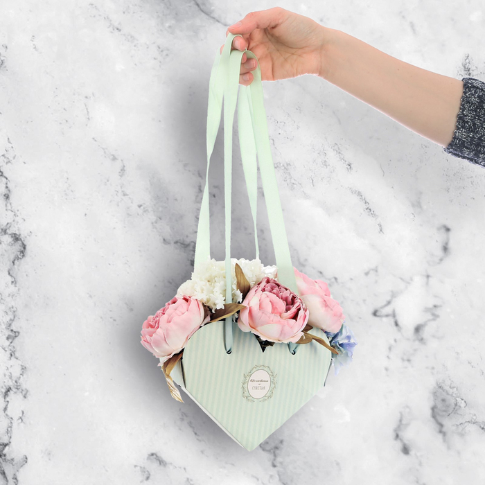 Коробка сердце складная с лентами such a wonderful day, 20 х 16 х 9 см