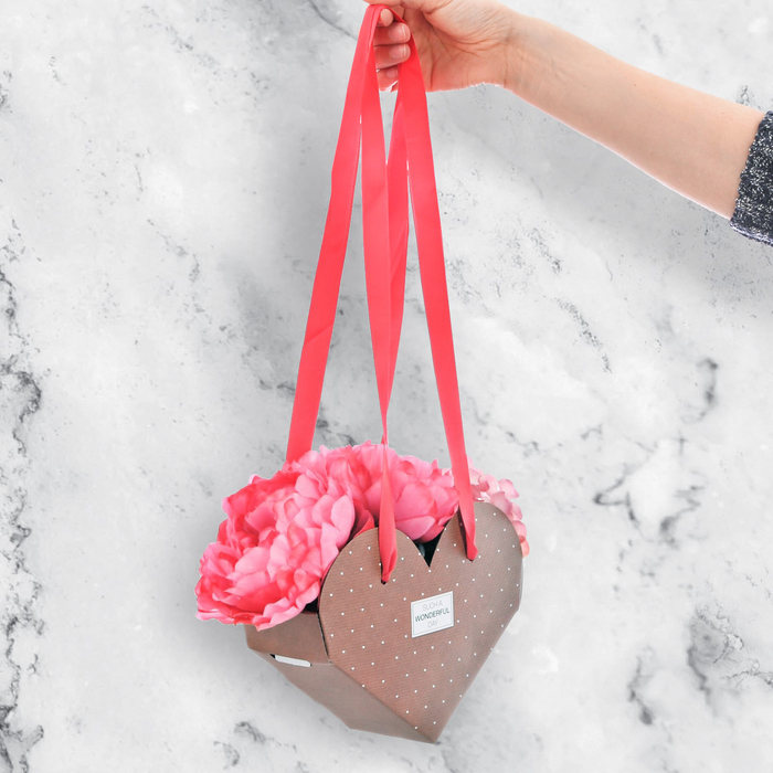 Коробка сердце складная с лентами «Счастья!», 20 х 16 х 9 см