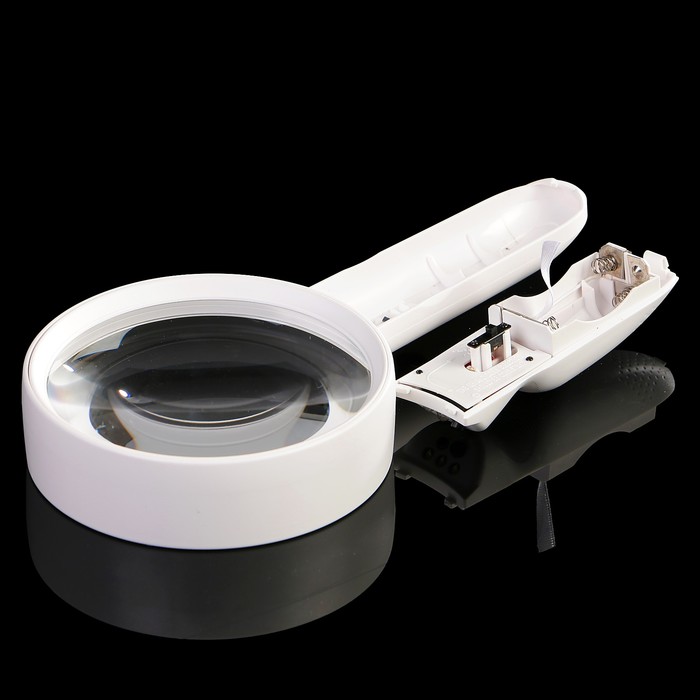 Лупа х3 d=11 см, с подсветкой, 4 диода, 1 АА, белая, 4х13х26 см
