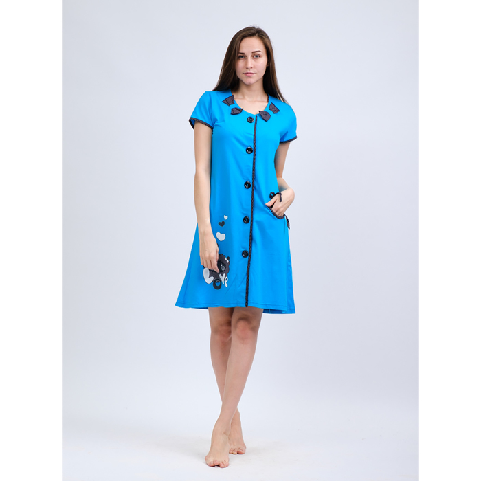 Халат на пуговицах женский Долли кулирка цвет голубой, р-р 44