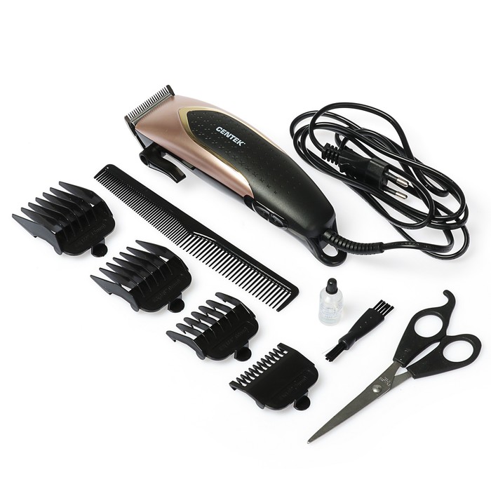 Машинка для стрижки Centek CT-2126, от сети, 4 насадки, черно-золотая