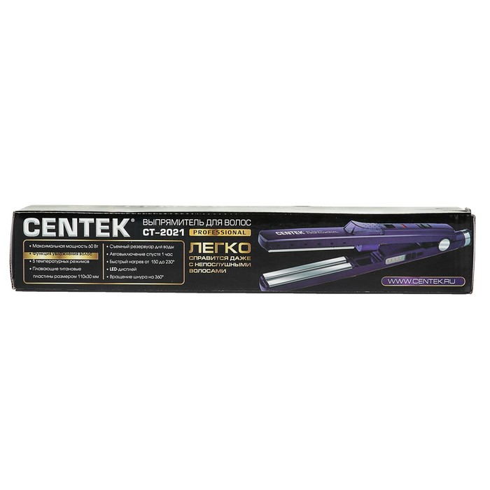 Выпрямитель Centek CT-2021, 60 Вт, 5 режимов, титановые пластины, фиолетовый
