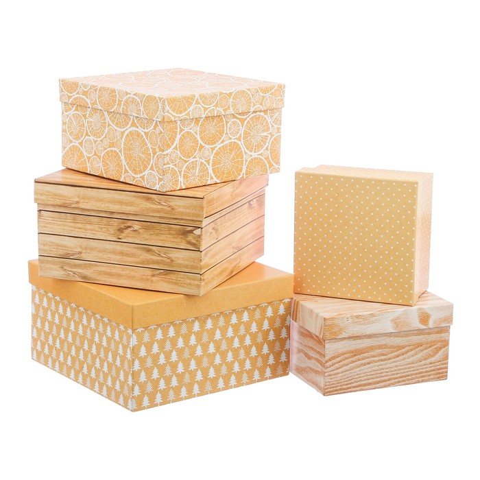 Набор подарочных коробок 5 в 1 «Крафт», 14х14х8; 16х16х9; 18х18х10; 20х20х11; 22х22х12 см