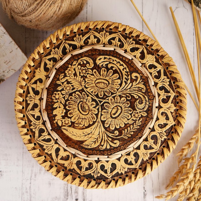 Шкатулка «Цветы», 18,5×18,5×8 см, береста