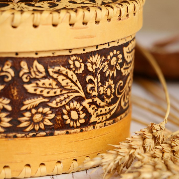 Шкатулка «Цветы», 18,5×18,5×8 см, береста