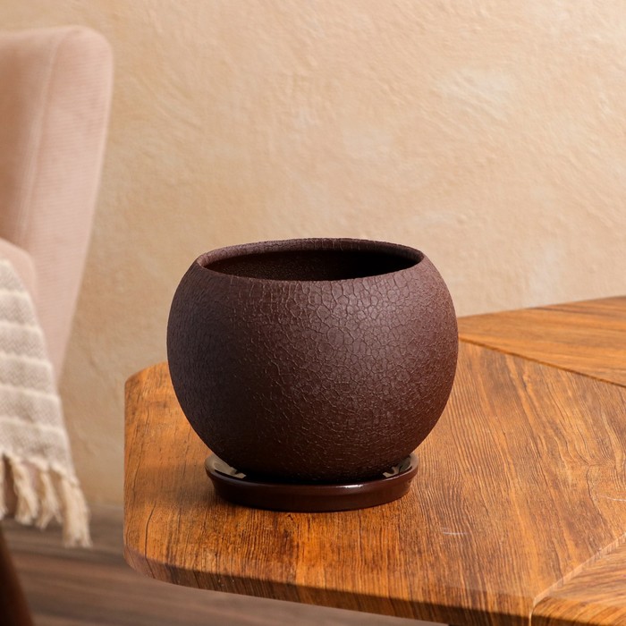 Кашпо, 1 л, "Шар", шёлк, шоколад