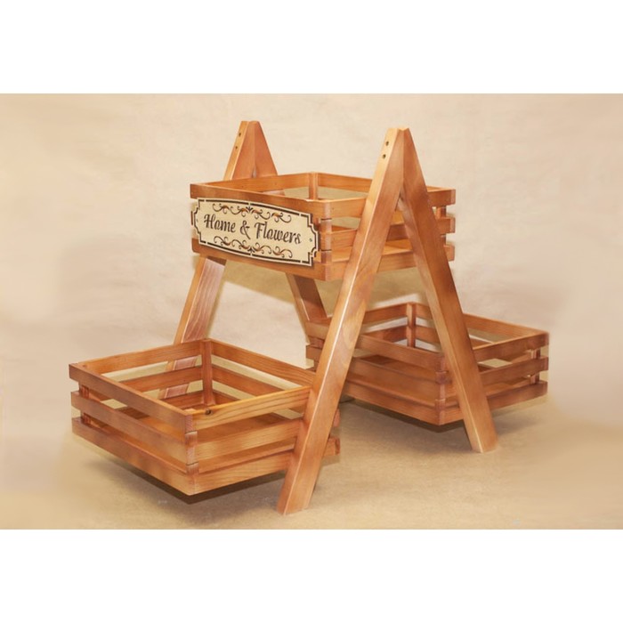 Кашпо из реечных ящиков с накладкой "Home &amp; Flowers", коричневое, 63х33х47,5см