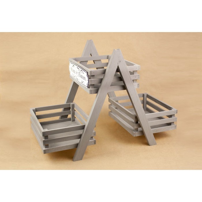 Кашпо из реечных ящиков с накладкой "Home &amp; Flowers", серое, 63х33х47,5см