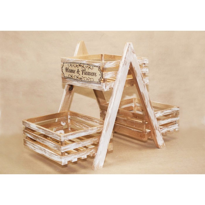 Кашпо из реечных ящиков с накладкой "Home &amp; Flowers", состаренное, 63х33х47,5см