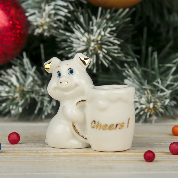 Сувенир керамика подставка д/зубочисток "Белый поросёнок - Улыбайся" 6,7х6х3 см