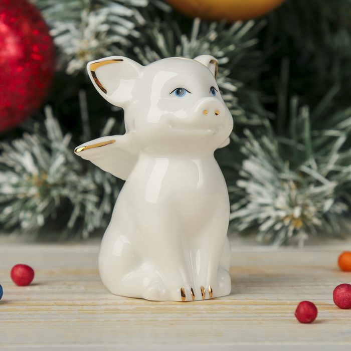 Сувенир керамика "Белый поросёночек с крылышками" 7,5х5,8х4,5 см