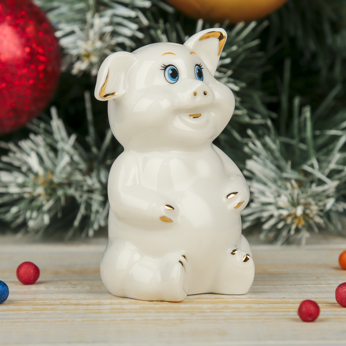 Сувенир керамика "Белый поросёнок Ниф-Ниф" 8,3х5х5,2 см