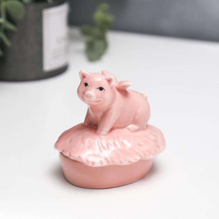 Шкатулка керамика "Розовая свинка с крыльями" 7,7х8,2х6,5 см