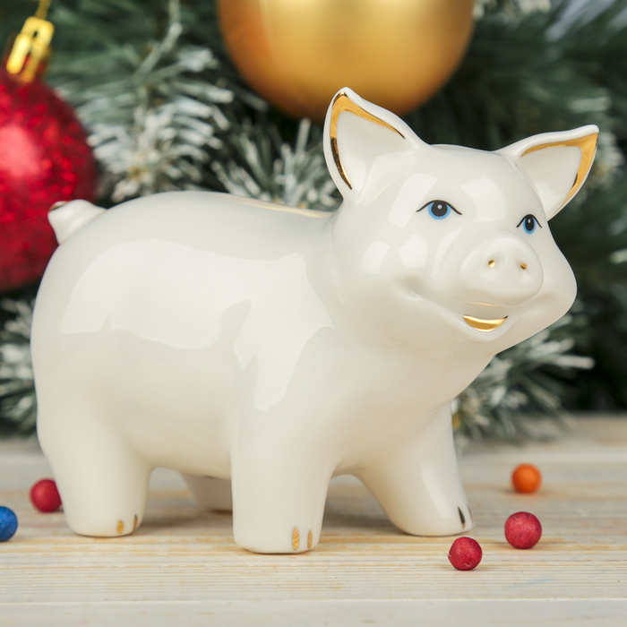 Сувенир керамика "Белый поросёночек" 9,5х12х6 см
