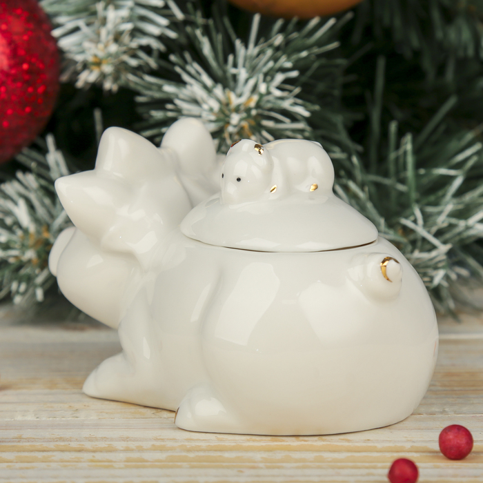Шкатулка керамика "Белая свинка с бантиком и мышкой" 10,3х7,5х6 см