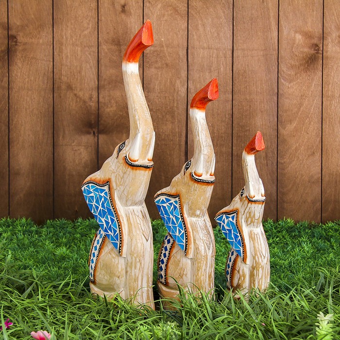 Набор сувенирный "Слоны синие ушки" (30,40,50) 16х13х50 см