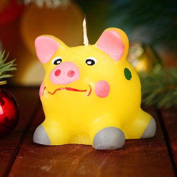 Свеча декоративная "Поросёнок" с росписью, жёлтая