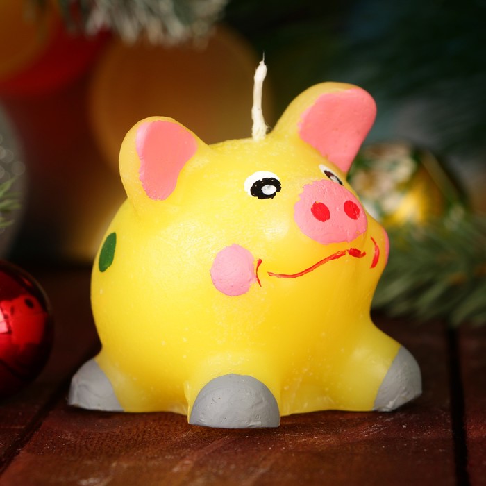 Свеча декоративная "Поросёнок" с росписью, жёлтая