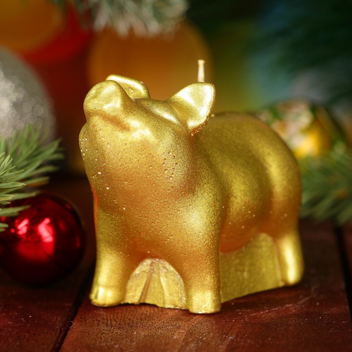 Свеча декоративная "Поросёнок Нуф-Нуф" золотая