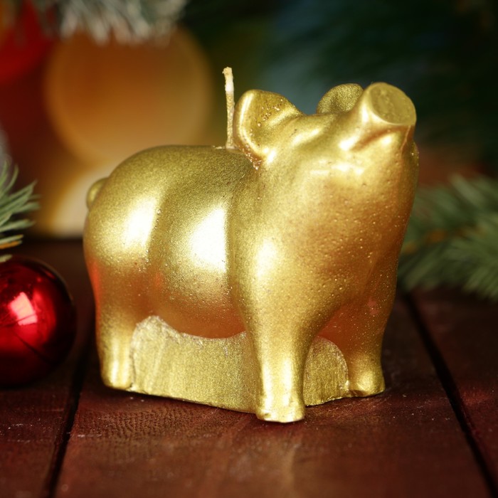 Свеча декоративная "Поросёнок Нуф-Нуф" золотая